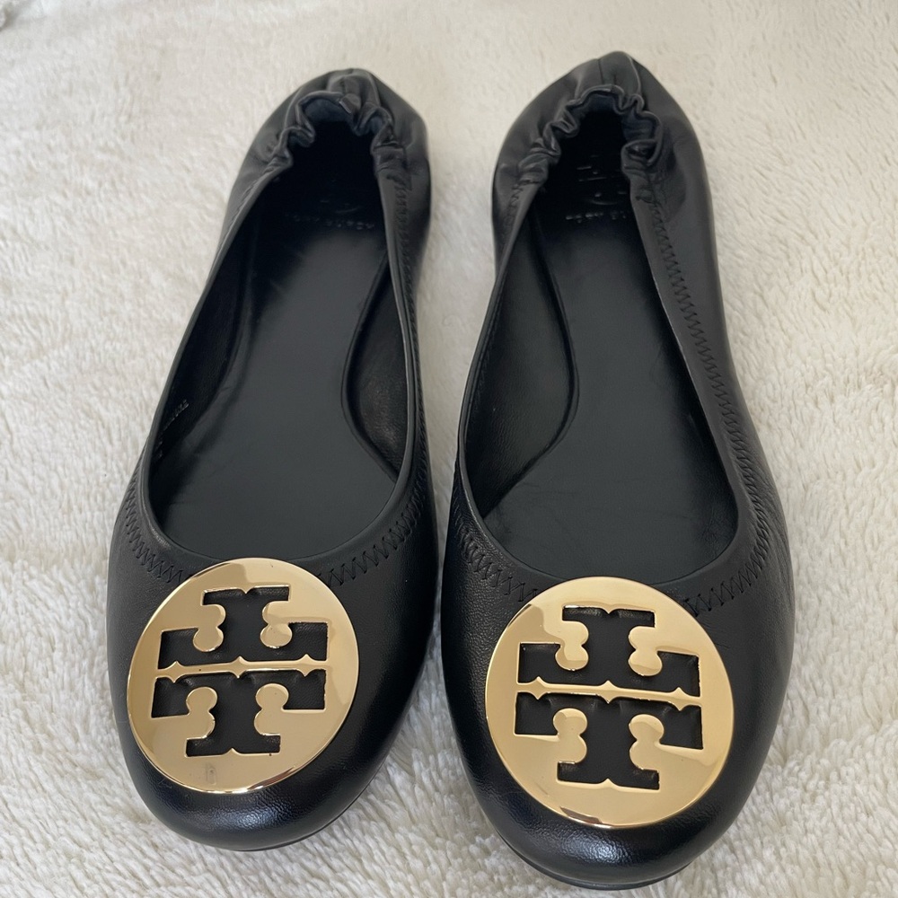 { Tory Burch Shoes } Original Reva Black Ballet Flats with Gold Logo